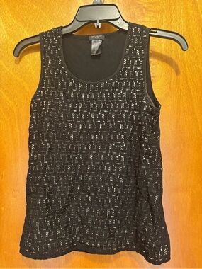 Ann Taylor Black Textured Overlay Scoop Neck Tank